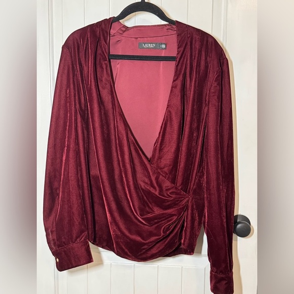 Lauren Ralph Lauren Velvet Surplice Blouse - Picture 5 of 15